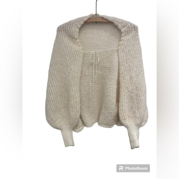 Handmade Drop Shoulder Open FrontCrop Cardigan beige ballon sleeve - Picture 1 of 8